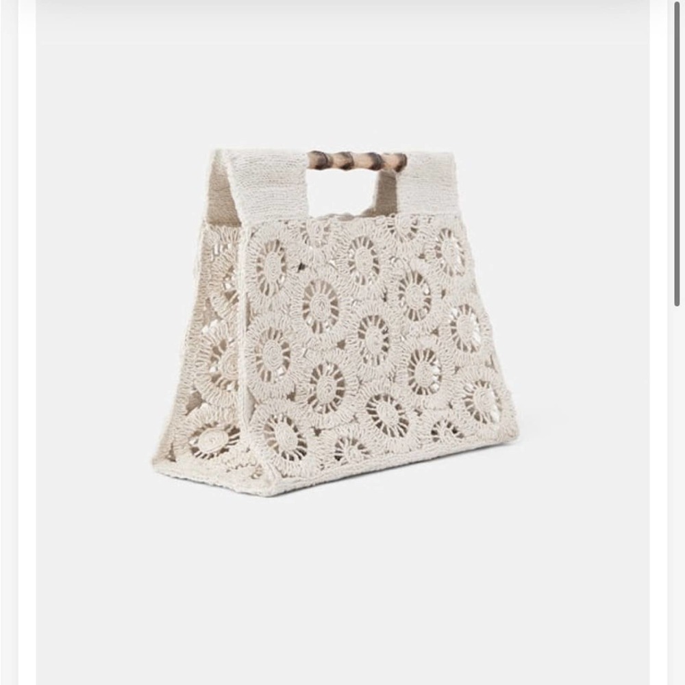 Zara Off White Bamboo Handle Shopper Purse Bag